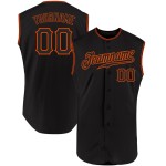 Maglia da baseball autentica nera e arancione personalizzata senza maniche Maglia da baseball autentica nera e arancione personalizzata senza maniche