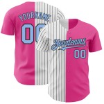 Maglia da baseball leggera alla moda, rosa, a righe blu-nere, personalizzata e autentica Maglia da baseball leggera alla moda, rosa, a righe blu-nere, personalizzata e autentica