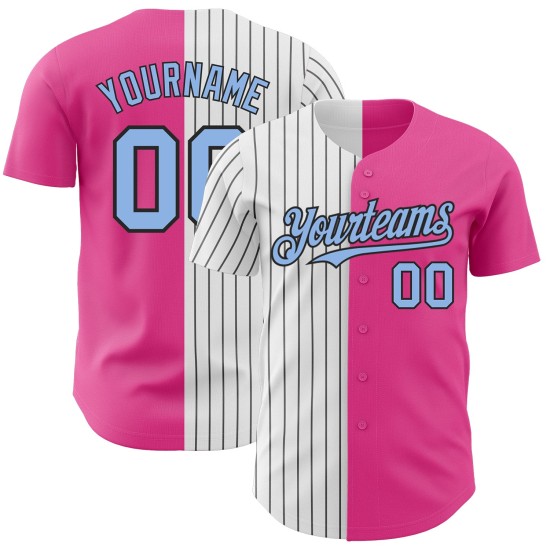Maglia da baseball leggera alla moda, rosa, a righe blu-nere, personalizzata e autentica Maglia da baseball leggera alla moda, rosa, a righe blu-nere, personalizzata e autentica