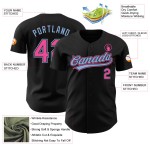 Maglia da baseball rosa-azzurra nera autentica personalizzata Maglia da baseball rosa-azzurra nera autentica personalizzata