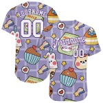 Adesivo con motivo 3D personalizzato, motivo fumetti viola, maglia da baseball autentica bianco-viola Adesivo con motivo 3D personalizzato, motivo fumetti viola, maglia da baseball autentica bianco-viola