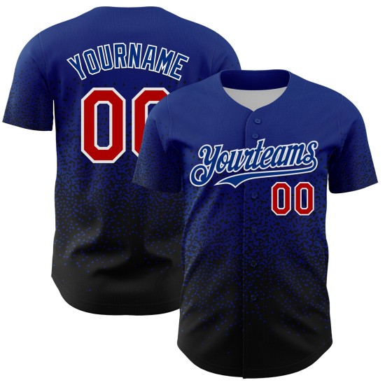 Maglia da baseball personalizzata con motivo 3D sfumato, stile Royal, autentica forma irregolare rosso-nera Maglia da baseball personalizzata con motivo 3D sfumato, stile Royal, autentica forma irregolare rosso-nera