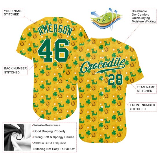 Maglia da baseball personalizzata St. Kelly, modello Patrick's Gold, verde-bianca, autentica, 3D Maglia da baseball personalizzata St. Kelly, modello Patrick's Gold, verde-bianca, autentica, 3D