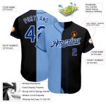 Maglia da baseball personalizzata autentica Royal-Light, nera e blu, stile Split Maglia da baseball personalizzata autentica Royal-Light, nera e blu, stile Split