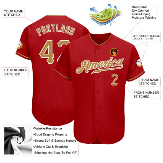 Autentica maglia da baseball Old Jersey personalizzata rossa, oro e bianca Autentica maglia da baseball Old Jersey personalizzata rossa, oro e bianca