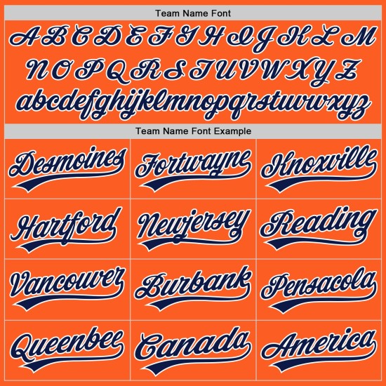 Maglia da baseball arancione personalizzata, autentica, blu navy e bianca Maglia da baseball arancione personalizzata, autentica, blu navy e bianca