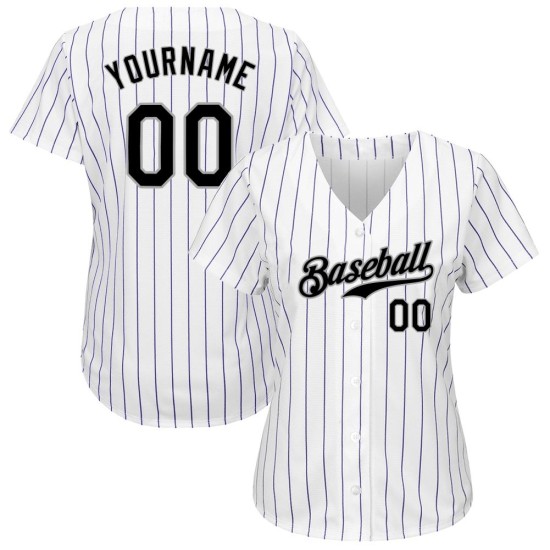 Maglia da baseball personalizzata autentica nera e grigia a righe bianche e viola Maglia da baseball personalizzata autentica nera e grigia a righe bianche e viola