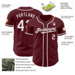 Maglia da baseball personalizzata bordeaux autentica bianca Maglia da baseball personalizzata bordeaux autentica bianca