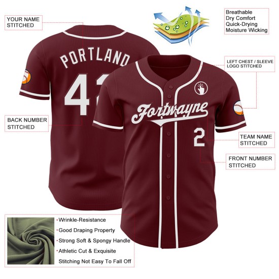 Maglia da baseball personalizzata bordeaux autentica bianca Maglia da baseball personalizzata bordeaux autentica bianca