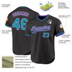 Maglia retrò da baseball personalizzata, autentica, verde acqua e viola, nera Maglia retrò da baseball personalizzata, autentica, verde acqua e viola, nera