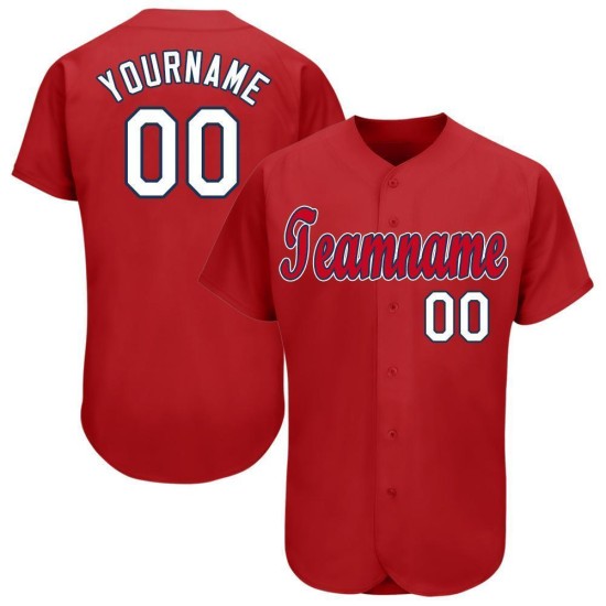 Maglia da baseball personalizzata rossa, bianca e blu navy Maglia da baseball personalizzata rossa, bianca e blu navy
