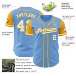 Maglia da baseball leggera bicolore autentica, bianca e oro, blu personalizzata Maglia da baseball leggera bicolore autentica, bianca e oro, blu personalizzata