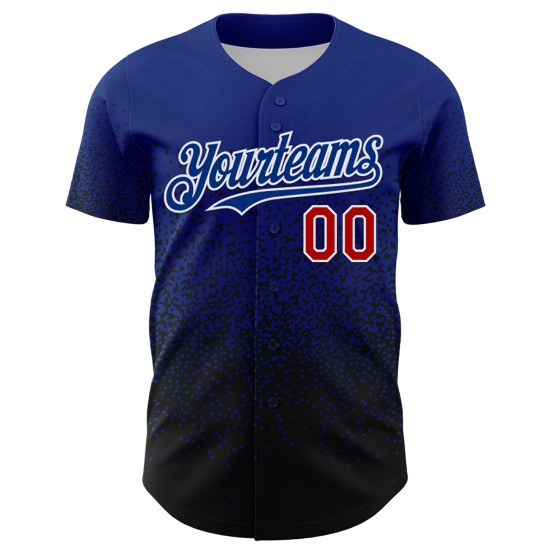 Maglia da baseball personalizzata con motivo 3D sfumato, stile Royal, autentica forma irregolare rosso-nera Maglia da baseball personalizzata con motivo 3D sfumato, stile Royal, autentica forma irregolare rosso-nera