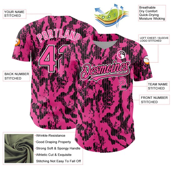Maglia da baseball personalizzata Fluid, autentica, motivo astratto 3D nero-bianco rosa Maglia da baseball personalizzata Fluid, autentica, motivo astratto 3D nero-bianco rosa