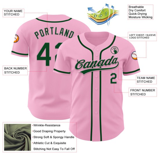 Maglia da baseball rosa verde chiaro personalizzata autentica Maglia da baseball rosa verde chiaro personalizzata autentica