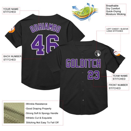 Maglia da baseball personalizzata Throwback in maglia viola-bianca nera autentica Maglia da baseball personalizzata Throwback in maglia viola-bianca nera autentica