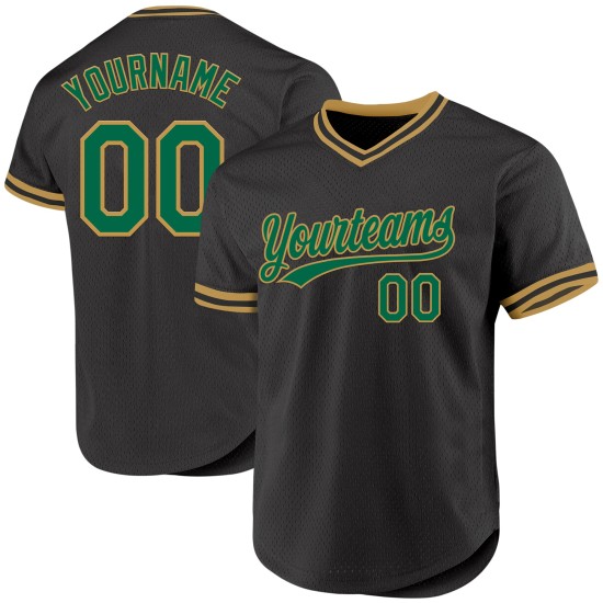 Maglia da baseball Kelly Gold Green-Old Custom, autentica, retrò, nera Maglia da baseball Kelly Gold Green-Old Custom, autentica, retrò, nera