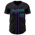 Maglia da baseball personalizzata sfumata verde acqua-viola, moda, nera, autentica Maglia da baseball personalizzata sfumata verde acqua-viola, moda, nera, autentica