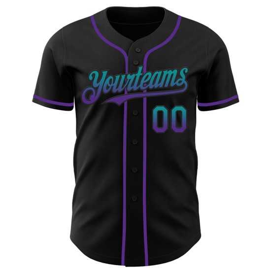 Maglia da baseball personalizzata sfumata verde acqua-viola, moda, nera, autentica Maglia da baseball personalizzata sfumata verde acqua-viola, moda, nera, autentica