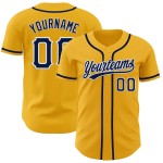 Maglia da baseball autentica personalizzata blu navy-bianco oro Maglia da baseball autentica personalizzata blu navy-bianco oro