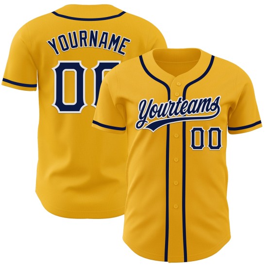 Maglia da baseball autentica personalizzata blu navy-bianco oro Maglia da baseball autentica personalizzata blu navy-bianco oro