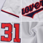 Maglia da baseball bianca, rossa e blu navy, personalizzata, autentica Maglia da baseball bianca, rossa e blu navy, personalizzata, autentica