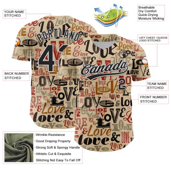 Maglia da baseball autentica Love Day per San Valentino, personalizzata, City Cream, nera e bianca, 3D Maglia da baseball autentica Love Day per San Valentino, personalizzata, City Cream, nera e bianca, 3D