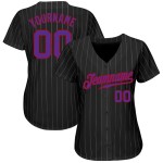 Maglia da baseball personalizzata nera grigia a righe viola-rosse autentica Maglia da baseball personalizzata nera grigia a righe viola-rosse autentica