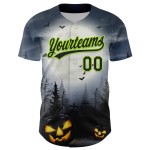 Maglia da baseball personalizzata 3D con motivo verde Halloween autentico grigio nero-neon Maglia da baseball personalizzata 3D con motivo verde Halloween autentico grigio nero-neon