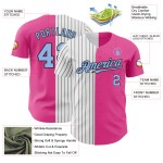 Maglia da baseball leggera alla moda, rosa, a righe blu-nere, personalizzata e autentica Maglia da baseball leggera alla moda, rosa, a righe blu-nere, personalizzata e autentica