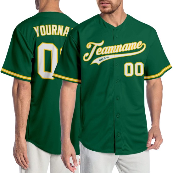 Maglia da baseball Kelly personalizzata autentica verde, bianca e oro Maglia da baseball Kelly personalizzata autentica verde, bianca e oro