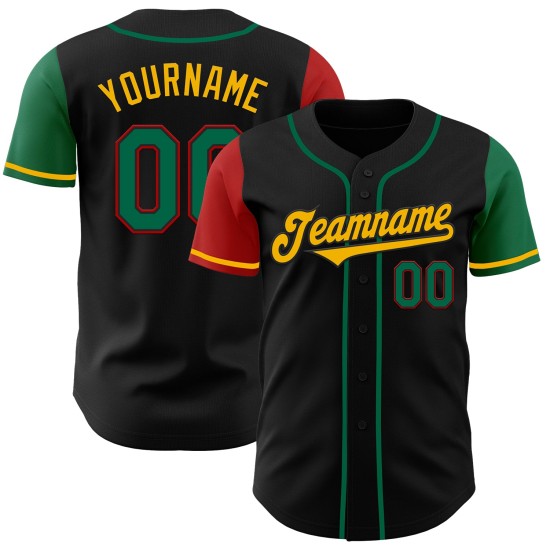 Maglia personalizzata autentica da baseball Kelly Two in tonalità nero rosso-oro verde Maglia personalizzata autentica da baseball Kelly Two in tonalità nero rosso-oro verde