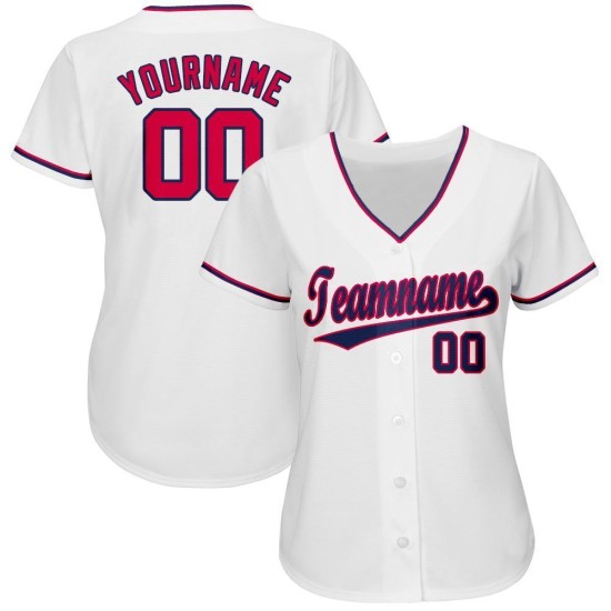 Maglia da baseball bianca personalizzata rosso-blu Maglia da baseball bianca personalizzata rosso-blu