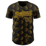 Maglia da baseball 3D geometrica nera con motivo a mezzatinta in oro personalizzato autentico Maglia da baseball 3D geometrica nera con motivo a mezzatinta in oro personalizzato autentico