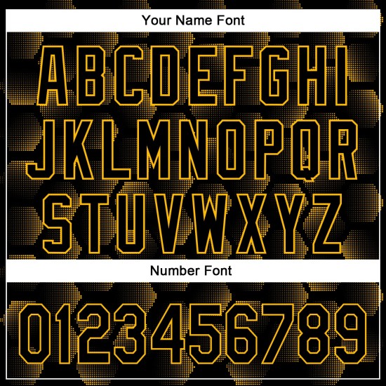 Maglia da baseball 3D geometrica nera con motivo a mezzatinta in oro personalizzato autentico Maglia da baseball 3D geometrica nera con motivo a mezzatinta in oro personalizzato autentico