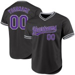 Maglia da baseball vintage viola-grigia personalizzata nera Maglia da baseball vintage viola-grigia personalizzata nera