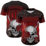 Maglia da baseball personalizzata con motivo gotico rosso 3D in stile rosa nera con teschio, autentica e con pistola Maglia da baseball personalizzata con motivo gotico rosso 3D in stile rosa nera con teschio, autentica e con pistola