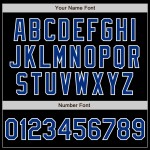Maglia da baseball personalizzata autentica Royal-Light, nera e blu, stile Split Maglia da baseball personalizzata autentica Royal-Light, nera e blu, stile Split