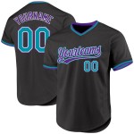 Maglia retrò da baseball personalizzata, autentica, verde acqua e viola, nera Maglia retrò da baseball personalizzata, autentica, verde acqua e viola, nera
