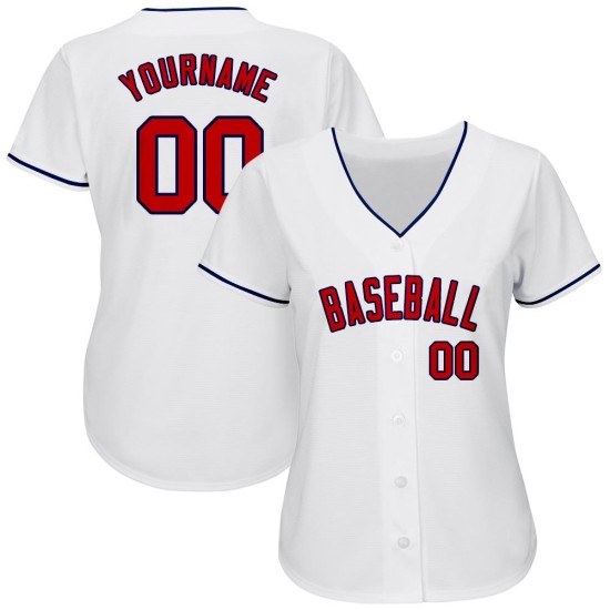 Maglia da baseball bianca, rossa e blu navy, personalizzata, autentica Maglia da baseball bianca, rossa e blu navy, personalizzata, autentica