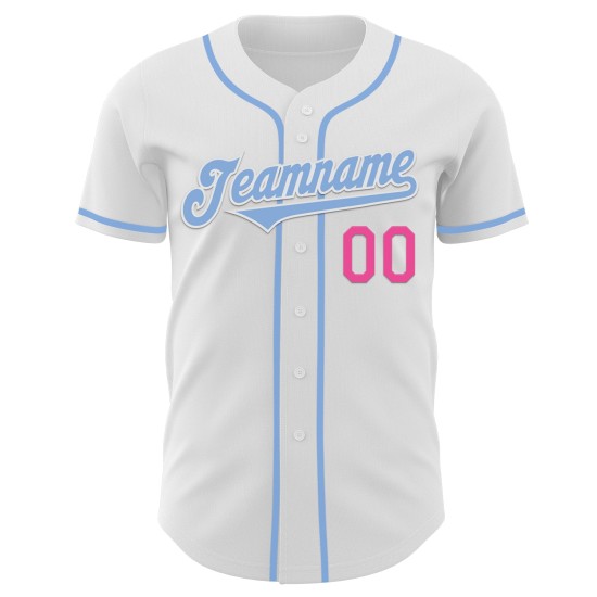 Maglia da baseball personalizzata autentica, bianca, azzurra e rosa Maglia da baseball personalizzata autentica, bianca, azzurra e rosa