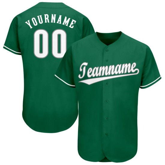 Maglia da baseball personalizzata verde, bianca e grigia Kelly Maglia da baseball personalizzata verde, bianca e grigia Kelly