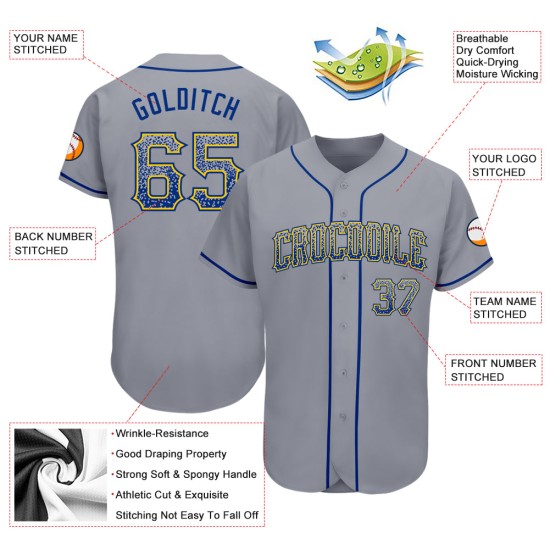 Maglia da baseball Royal-Gold Drift Gray Fashion personalizzata autentica Maglia da baseball Royal-Gold Drift Gray Fashion personalizzata autentica