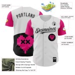 Maglia da baseball personalizzata Revzzz Pixelated Black-Hot 3D White Love autentica rosa Maglia da baseball personalizzata Revzzz Pixelated Black-Hot 3D White Love autentica rosa