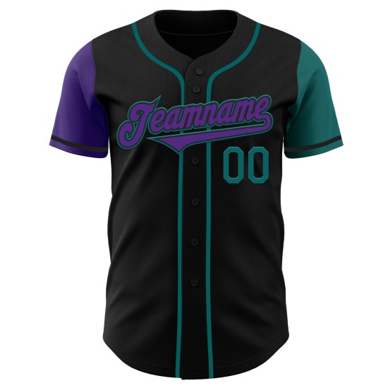 Maglia da baseball personalizzata Tone Authentic Two, viola-verde acqua, nera Maglia da baseball personalizzata Tone Authentic Two, viola-verde acqua, nera