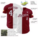 Maglia da baseball Split Fashion personalizzata Crimson Pinstripe autentica bianca-grigia Maglia da baseball Split Fashion personalizzata Crimson Pinstripe autentica bianca-grigia