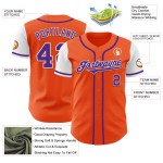 Maglia da baseball personalizzata, autentica, viola-bianca, due arancioni Maglia da baseball personalizzata, autentica, viola-bianca, due arancioni