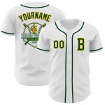 Maglia da baseball autentica bianca personalizzata verde-oro Maglia da baseball autentica bianca personalizzata verde-oro
