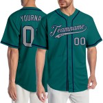 Maglia da baseball autentica personalizzata grigio-blu navy, verde acqua Maglia da baseball autentica personalizzata grigio-blu navy, verde acqua