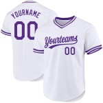 Maglia da baseball personalizzata bianca viola retrò autentica Maglia da baseball personalizzata bianca viola retrò autentica